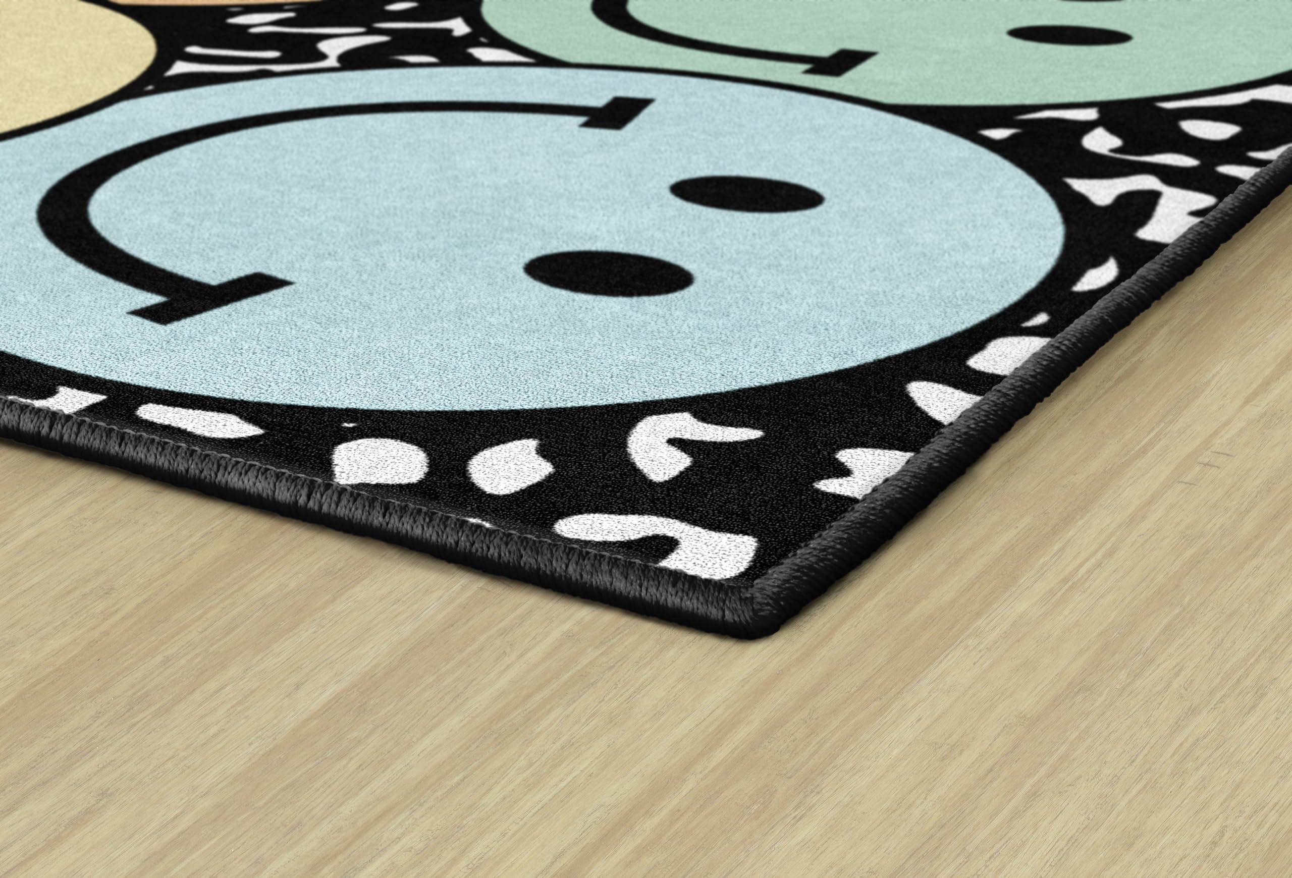 Pastel Rainbow Smileys Educational Area Rug for Kids - 7'6