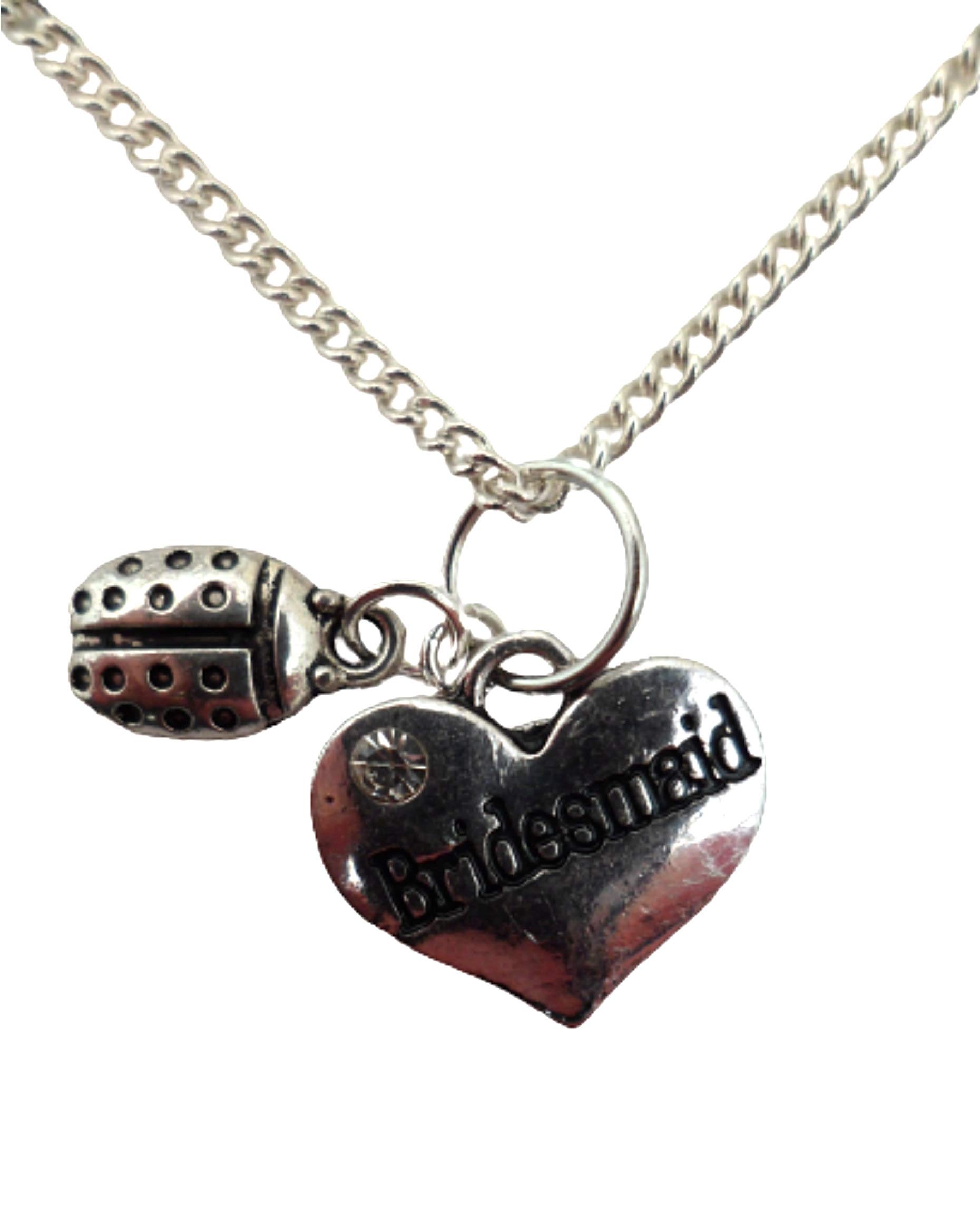 Sterling Silver Plated Heart Pendant Necklace - Elegant Bridesmaid Jewelry with Gemstone Charm & Ladybird Design for Weddings, Parties & Special Occasions