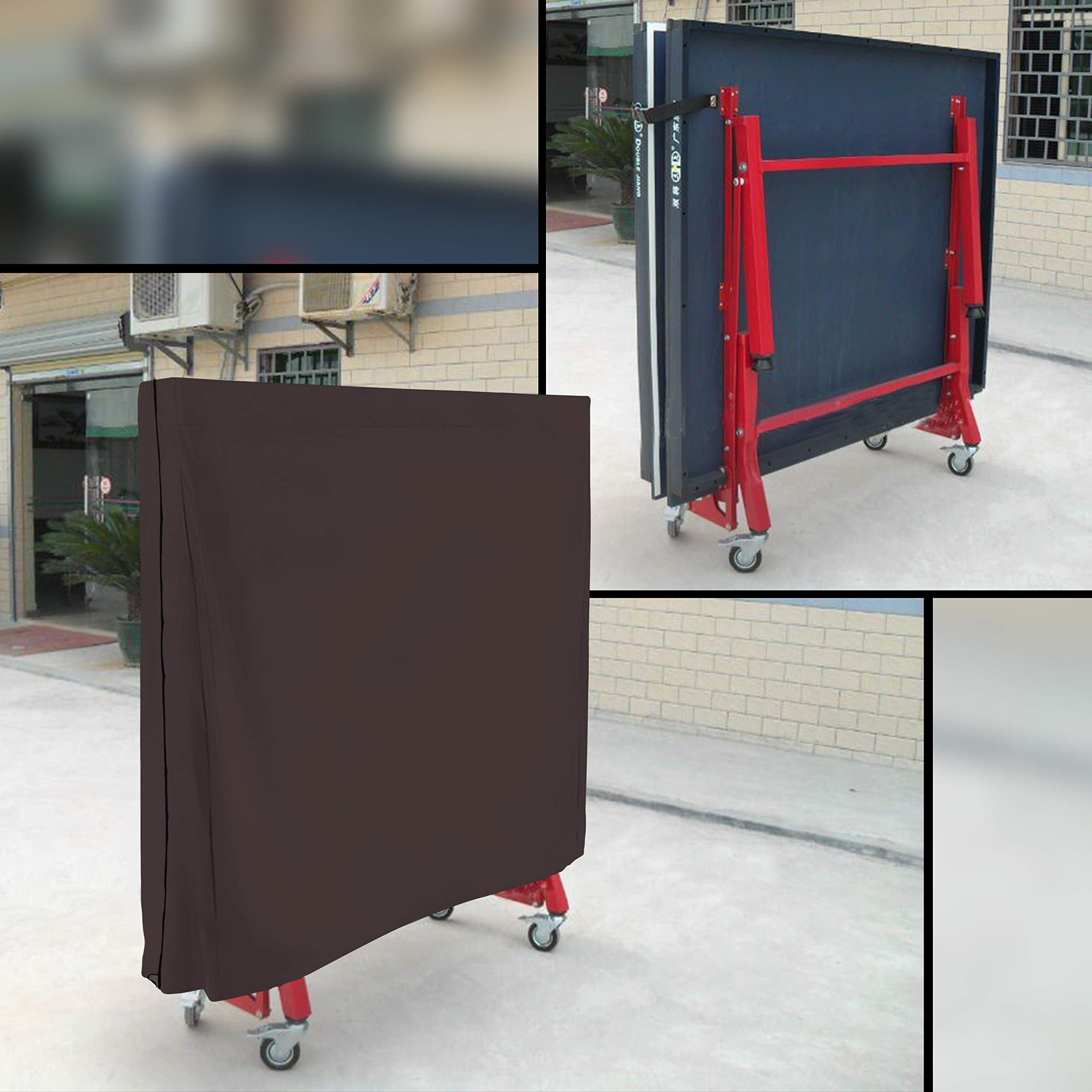 Premium Waterproof & UV Resistant Ping Pong Table Cover - Heavy Duty 12oz PVC Fabric with Air Pockets & Drawstring for Indoor/Outdoor Table Tennis Protection - Fits Standard Sizes, Withstands Winds & Storms (Coffee Brown) - Perfect for Backyard, Garage, or Club Use