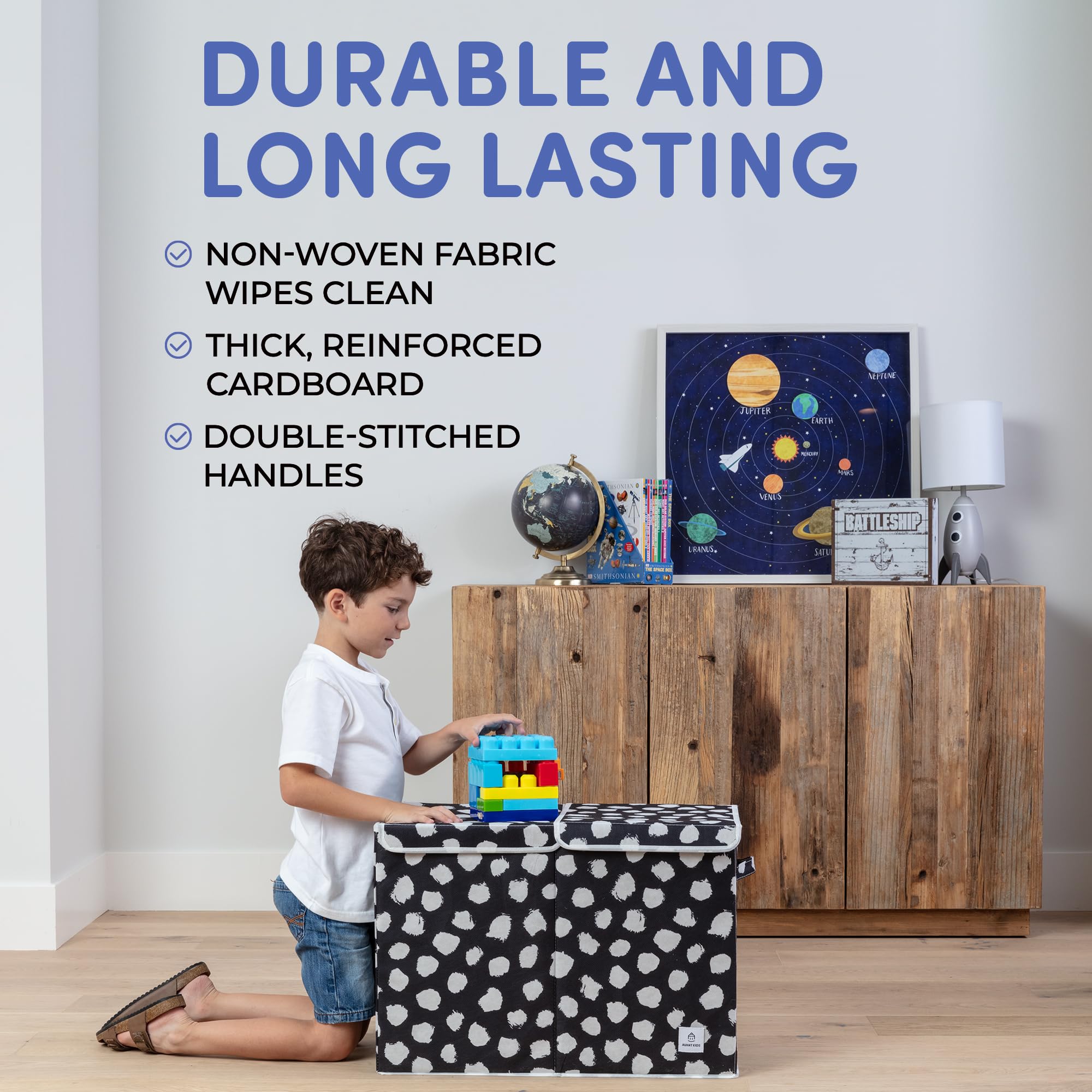 Kids Toy Storage Chest - Large Black Toy Box with Detachable Organizer & Flip-Top Lid for Boys & Girls | Nursery, Playroom & Bedroom Organization