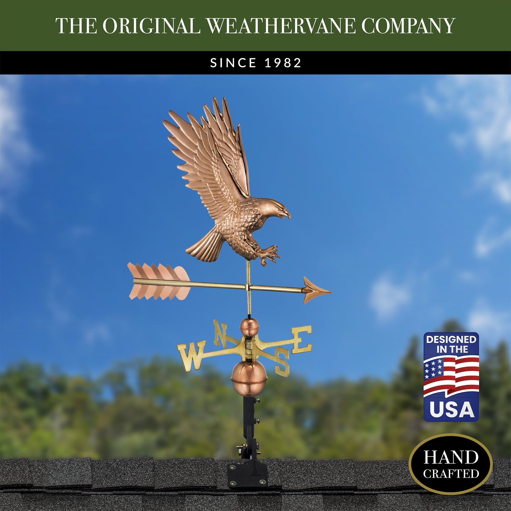 American Bald Eagle Weathervane - Handcrafted Copper Outdoor Decor for Garden, Roof & Yard | Patriotic Home & Farmhouse Decoration
