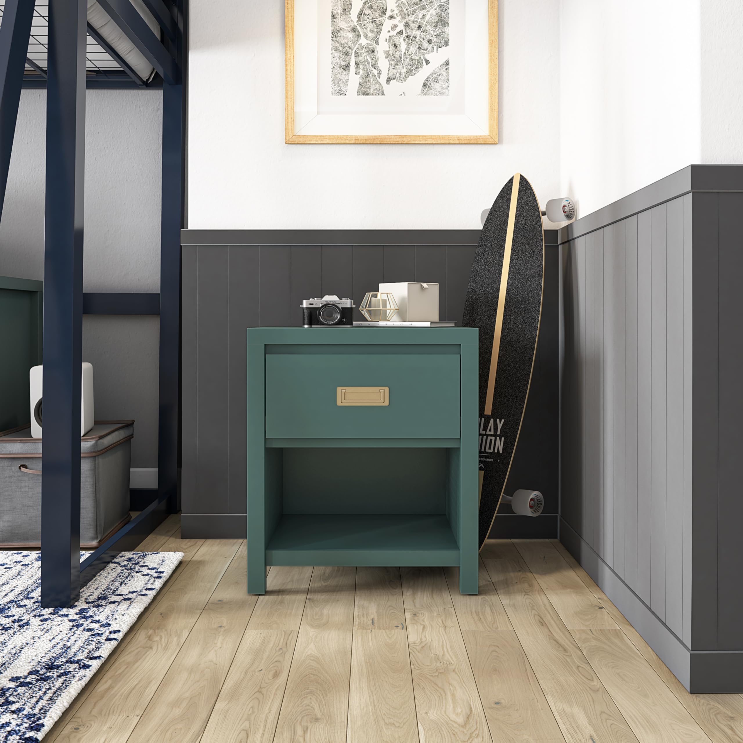 Little Seeds Monarch Hill Haven Kids' 1 Drawer Nightstand, Hunter Green - Perfect for Bedroom Storage & Organization, Nursery Furniture, Kids Room Decor
