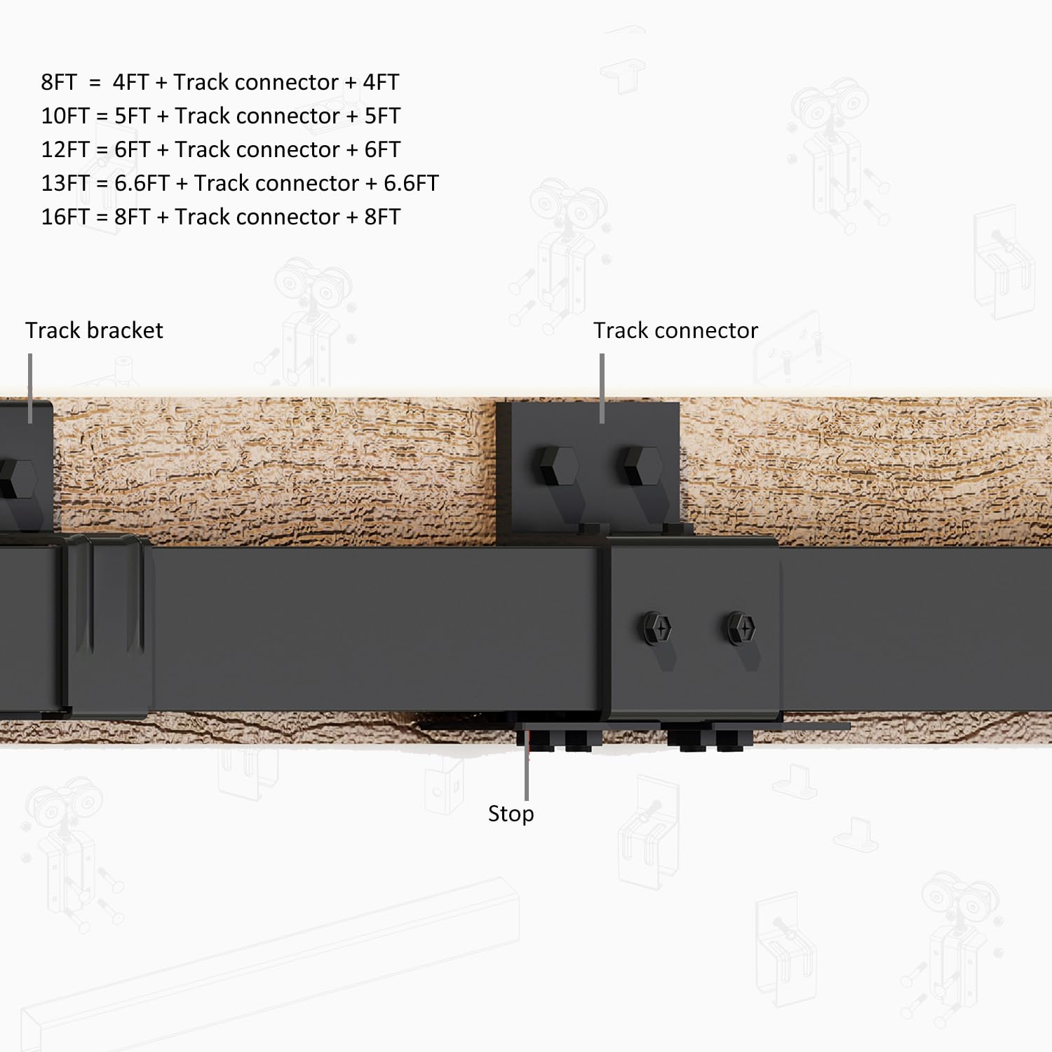 Heavy Duty 8FT Double Sliding Barn Door Hardware Kit - Wall Mount Track System for Exterior Doors (300lbs Max Load, Fits 24