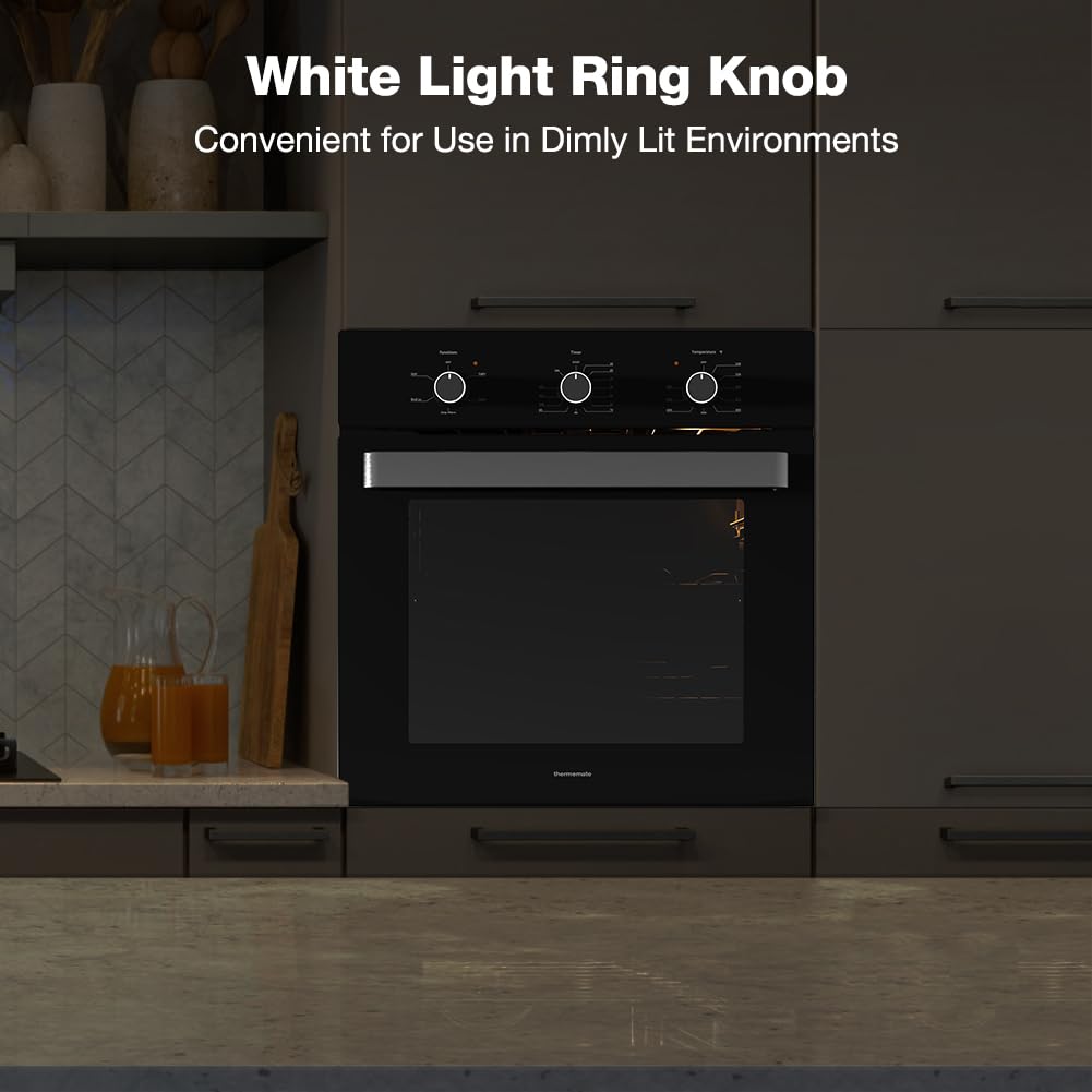 24 Inch Single Wall Oven - ETL Certified Built-in Electric Oven with 5 Cooking Functions, 2.79 Cu. Ft. Capacity, Mechanical Knob Controls & Black Tempered Glass Finish - Perfect for Modern Kitchens, Baking, Roasting and Family Cooking