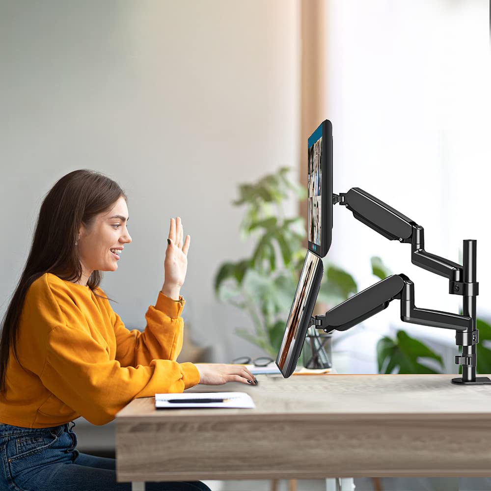 MOUNTUP Dual Monitor Stand for Desk - Adjustable Gas Spring Arm Mount Holds 2 Screens 17-32 Inch, VESA Compatible with Clamp/Grommet Base - Perfect for Home Office, Gaming & Workstation Setup