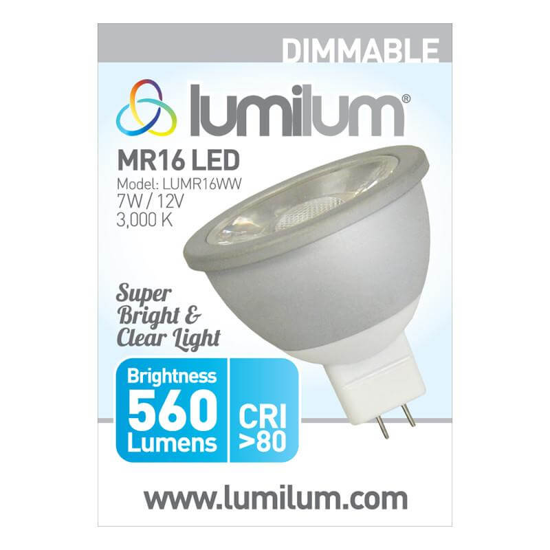12V 7W MR16 LED Light Bulb - Energy Efficient, Dimmable, Long Lifespan for Home, Office, and Landscape Lighting