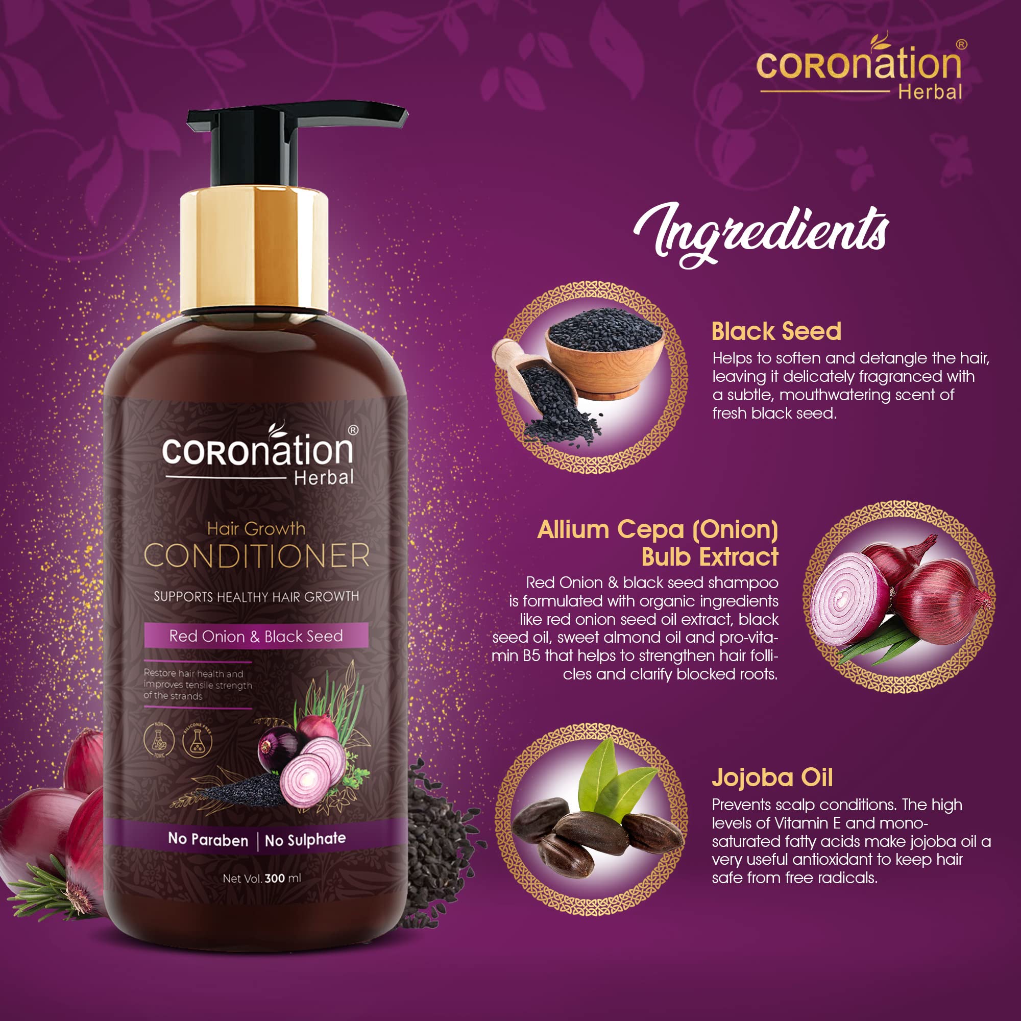 Best Herbal Red Onion & Black Seed Oil Hair Conditioner for Men & Women - Promotes Hair Growth, Reduces Hair Fall & Dandruff - Prevents Split Ends & Premature Graying - Natural Solution for Thicker, Healthier Hair - Perfect for Daily Hair Care & Scalp Treatment