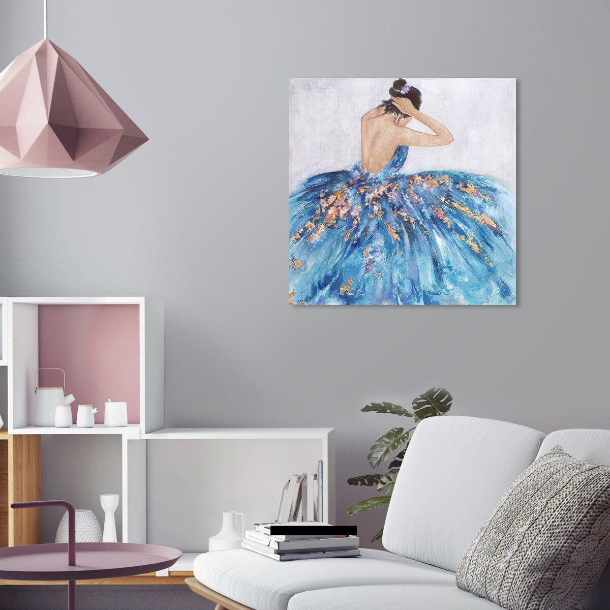 Elegant Blue Princess Dress Wall Art - Glamorous Canvas Print for Bedroom Decor | Perfect for Girls' Room, Nursery & Home Aesthetic