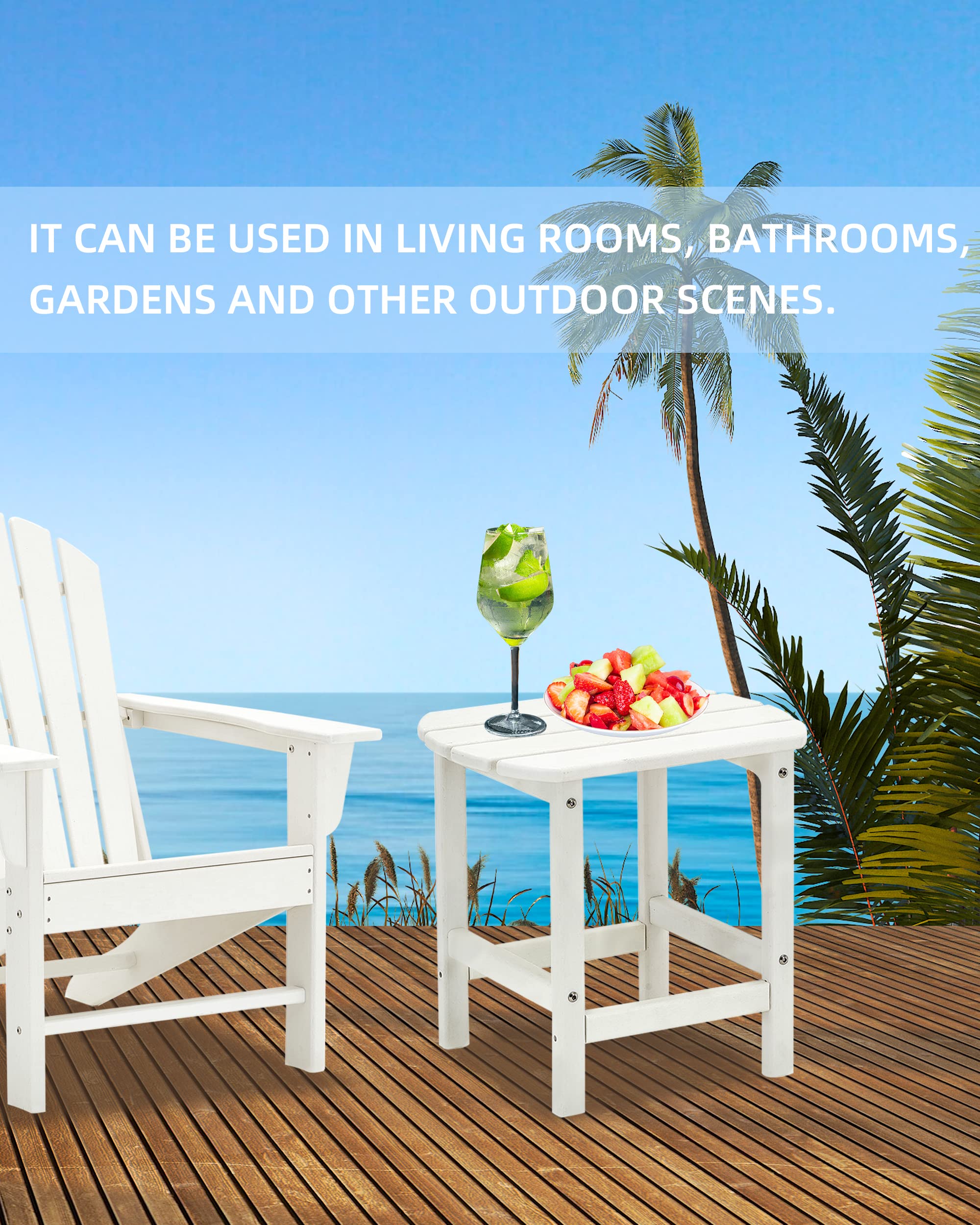 Weather-Resistant White HDPE Adirondack Side Table for Patio & Outdoor Use