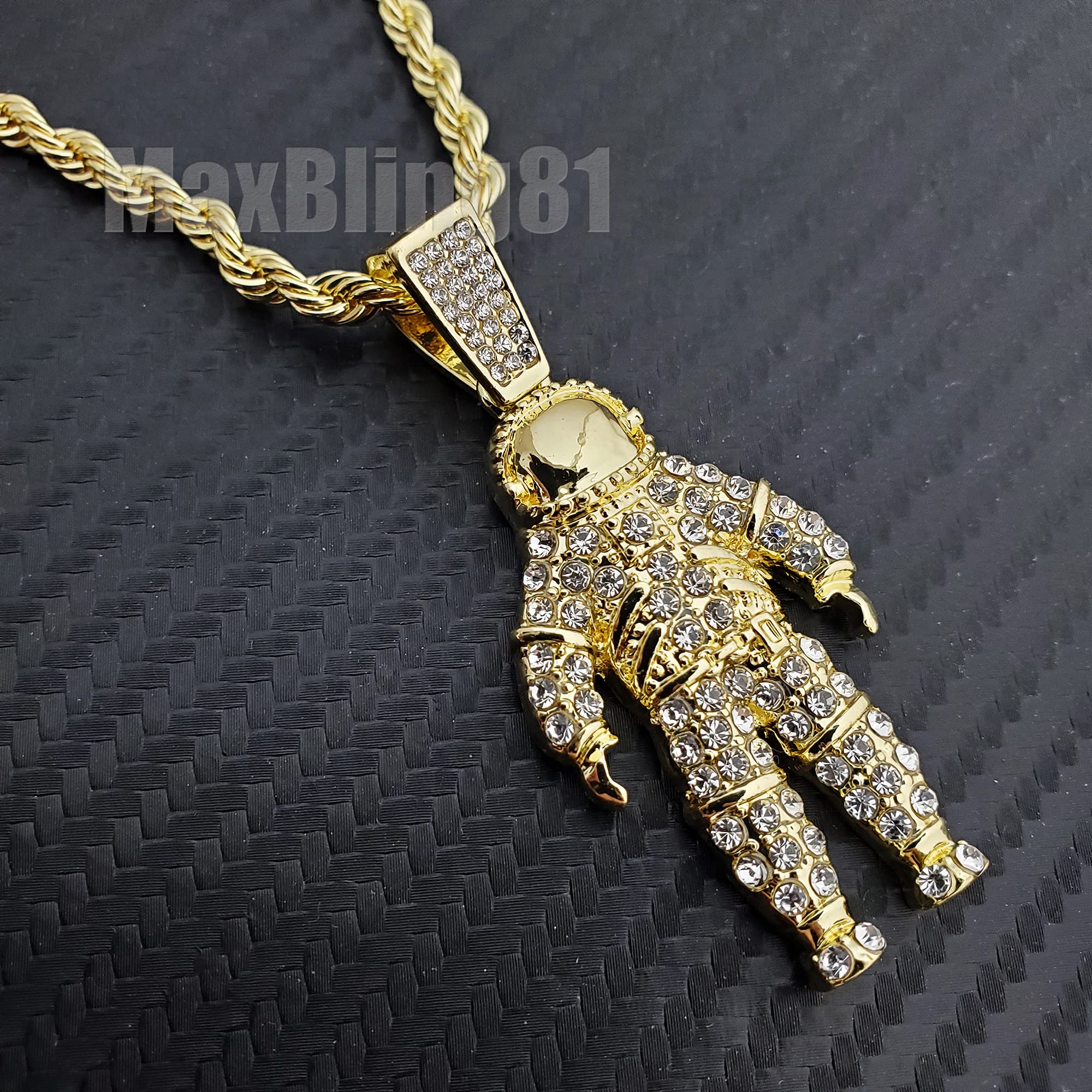 Hip Hop Iced Out Gold & Silver Plated Astronaut Pendant with 4mm 24