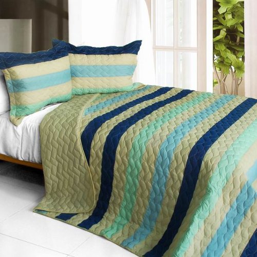 3-Piece Vermicelli-Quilted Patchwork Comforter Set - Full & Queen Size Blue Bedding - Soft & Cozy for All Seasons - Perfect for Master Bedroom, Guest Room, or Dorm Decor