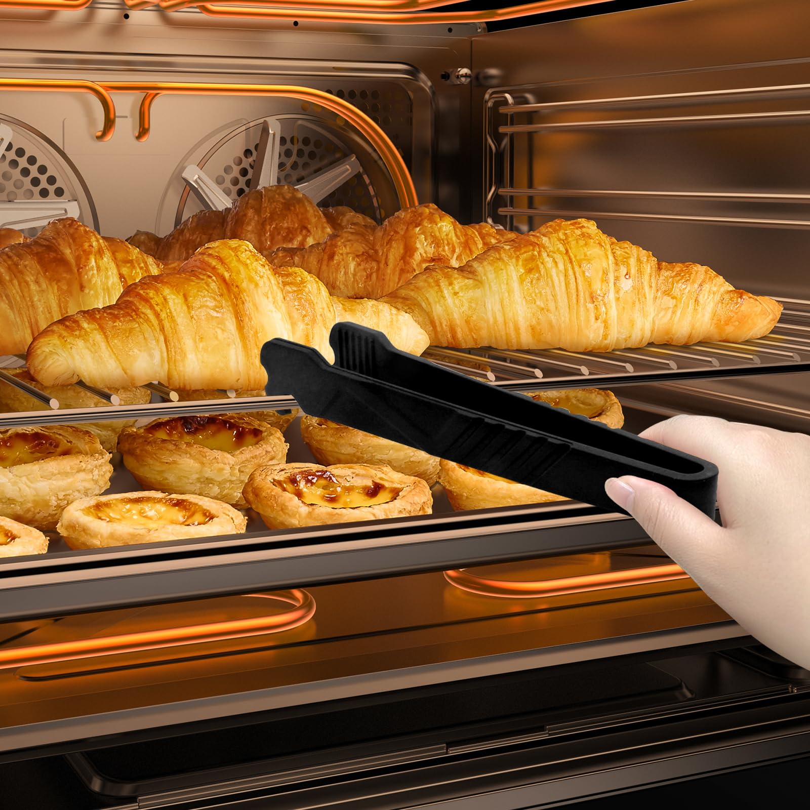 KIBBEH Multifunctional Oven Rack Puller Tool - Heavy Duty Push & Pull Handle for Toaster, Air Fryer, Convection Oven (Black) | Safe & Easy Rack Removal for Baking, Roasting & Cooking