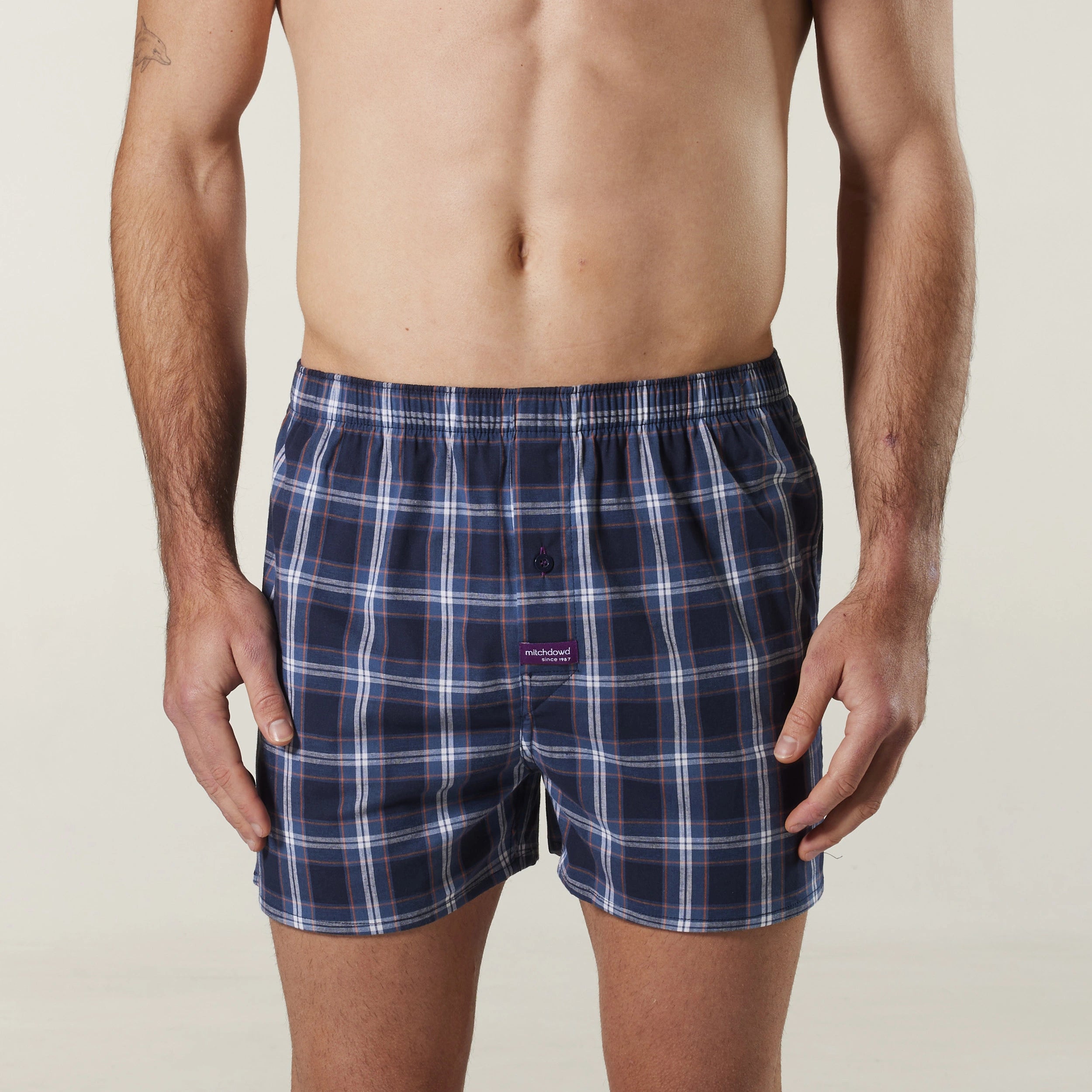 Men's Captain Check Cotton Stretch Boxer Briefs - Soft Breathable Underwear for Comfort & Support - Navy Blue - Perfect for Daily Wear, Workout & Travel