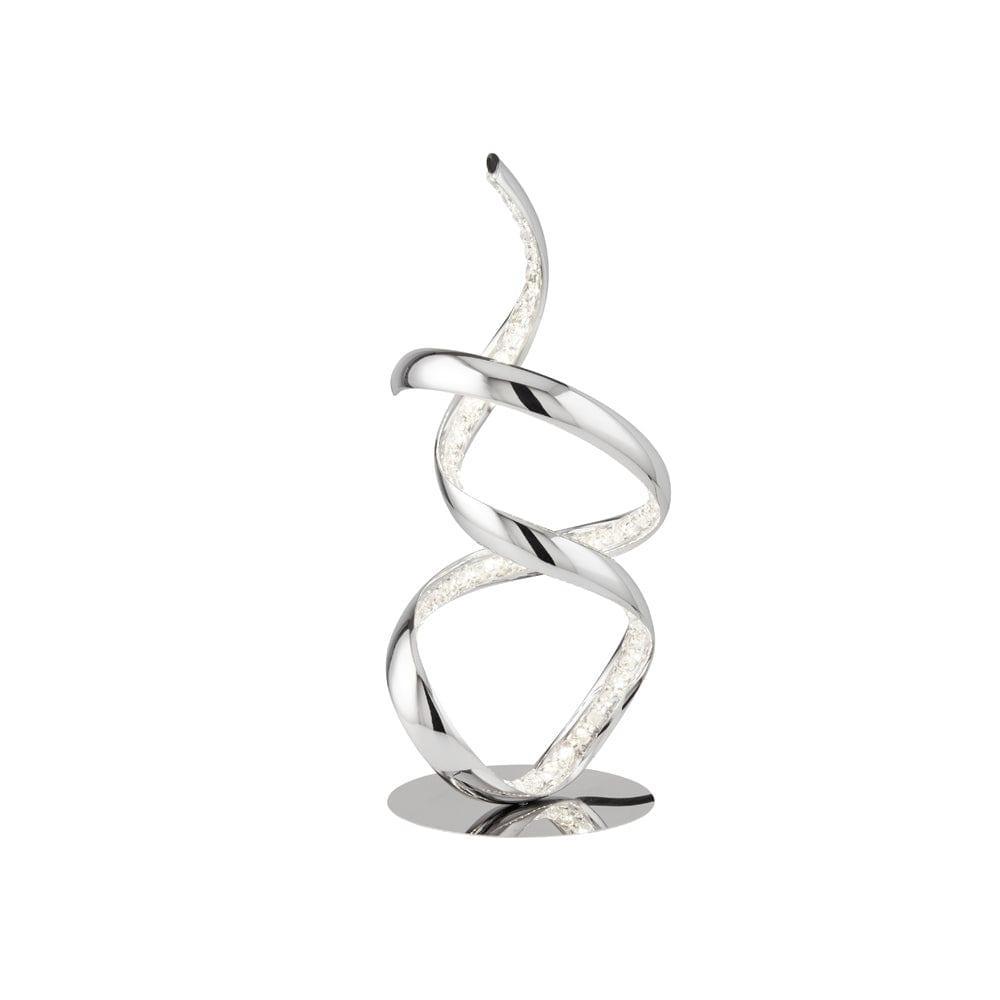 Elegant Chrome & Crystal LED Table Lamp with Twirling Arm - Perfect for Bedroom, Living Room, and Office Decor