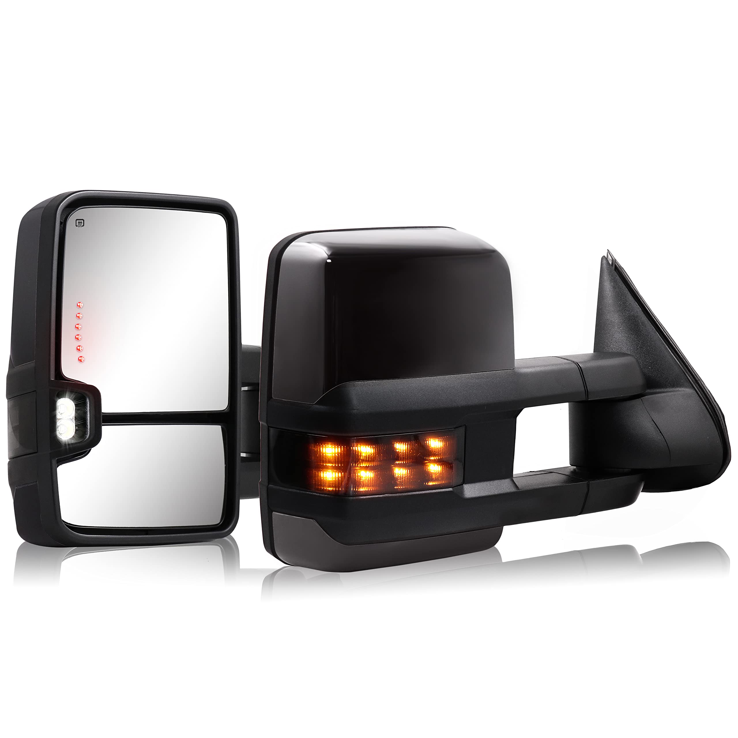 2003-2007 Chevy Silverado & GMC Sierra Power Heated Towing Mirrors with Turn Signal & Backup Lamp - Black Painted (8555) - Perfect for Towing, Highway Driving & Night Visibility