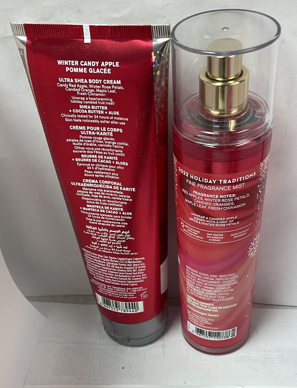 Bath and Body Works Winter Candy Apple Ultra Shea Body Cream & Fine Fragrance Mist Gift Set 2018 - Moisturizing Lotion & Perfume Spray for Women, Holiday Season & Winter Skincare Routine