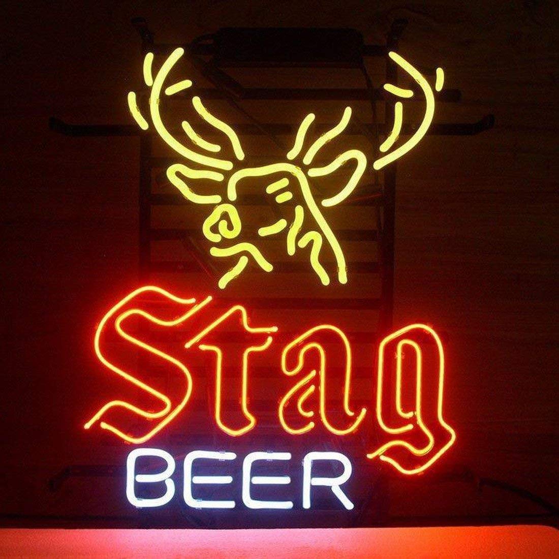 Queen Sense 17x14 Inch Stag Deer Beer Neon Sign Light - Vintage Bar Decor for Man Cave, Pub, Tavern & Home - Perfect Gift for Beer Lovers & Neon Collectors (Model A117SBD) - Ideal for Game Rooms, Basement Bars & Brewery Themed Parties