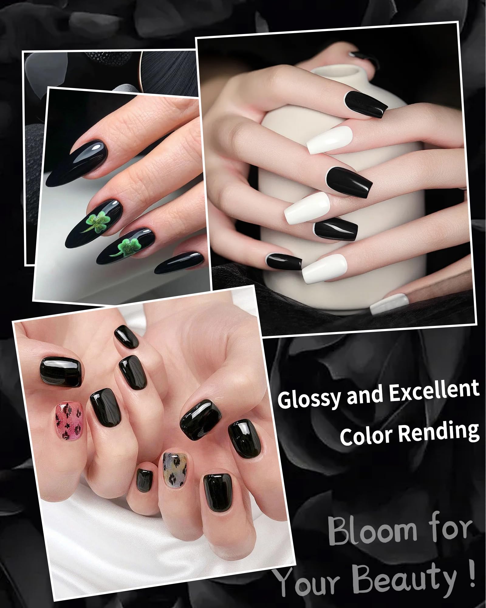 Premium Black Gel Nail Polish - 15ml UV LED Cured Soak Off Nail Glue with High Pigmentation | Long Lasting French Manicure & Halloween Nail Art | Perfect for DIY Home Salon, Professional Nail Designs & Gift for Women