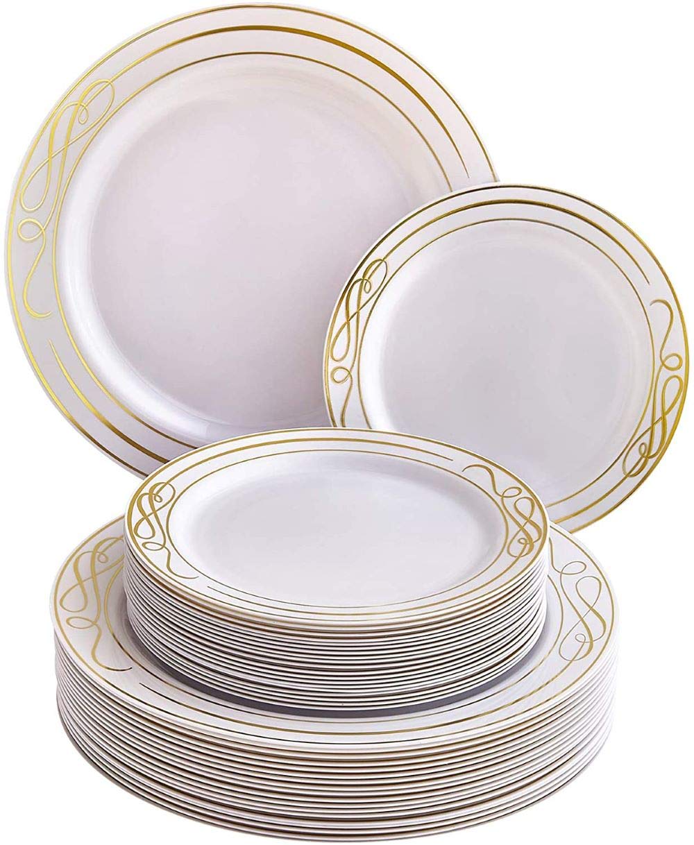 Elegant Disposable Plastic Dinner Plates Set - 20 Gold 10.25