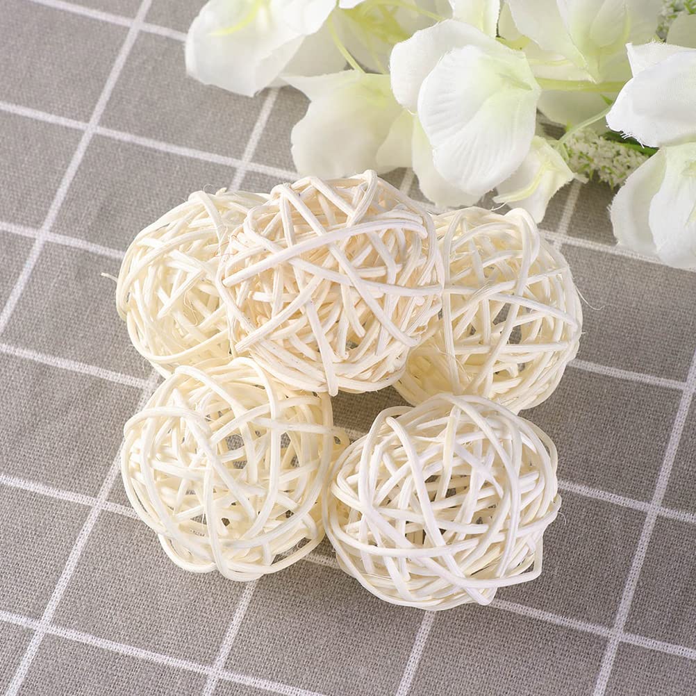 30Pcs Mini White Rattan Balls - Decorative Bowl Filler for Vase, Table Centerpiece, Party & Christmas Decor - Natural Woven Rattan Home Decor for Dining Room, Living Room & Wedding