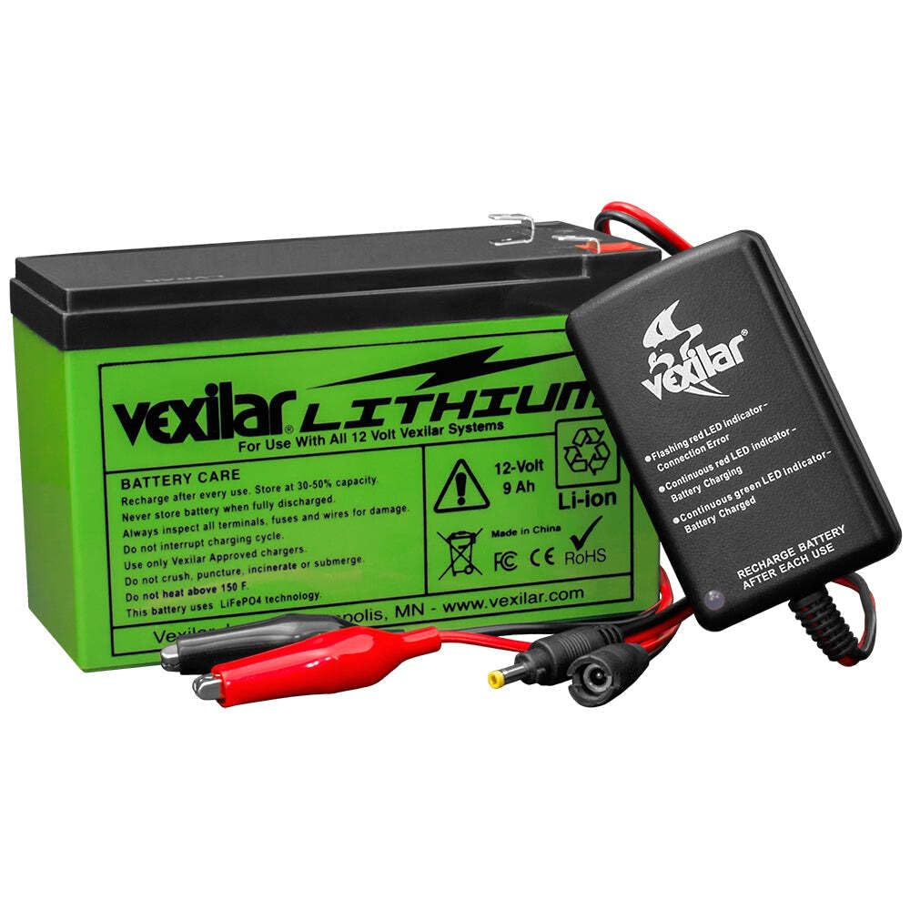 Vexilar 12V 9Ah Lithium Ion Rechargeable Battery & Fast Charger Kit - Perfect for Fish Finders, Ice Fishing Electronics, and Marine GPS Devices