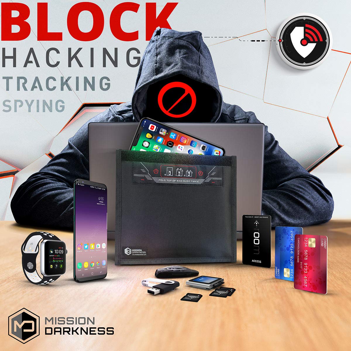 Mission Darkness Limited Edition Faraday Hat Bundle - EMF Blackout Hat & Phone Shield Faraday Bag - RF Shielding Protection for Travel, Privacy & Security - Unique Gift for Tech Enthusiasts