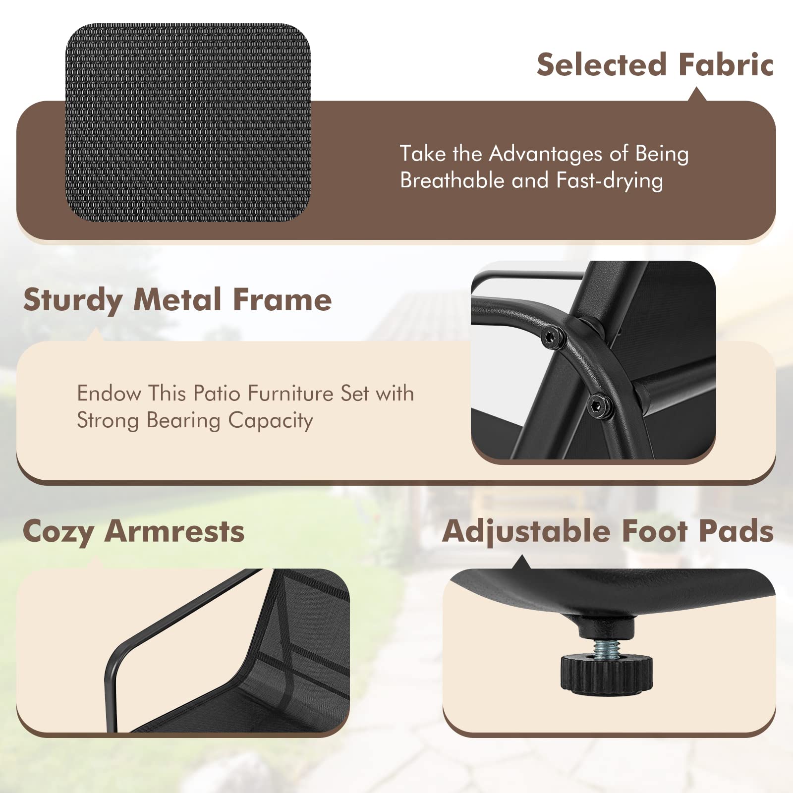 Tangkula 8-Piece Outdoor Patio Furniture Set with Tempered Glass Coffee Table - Black Rustproof Metal Frame & Breathable Fabric - Perfect for Garden, Porch, Backyard & Poolside Relaxation