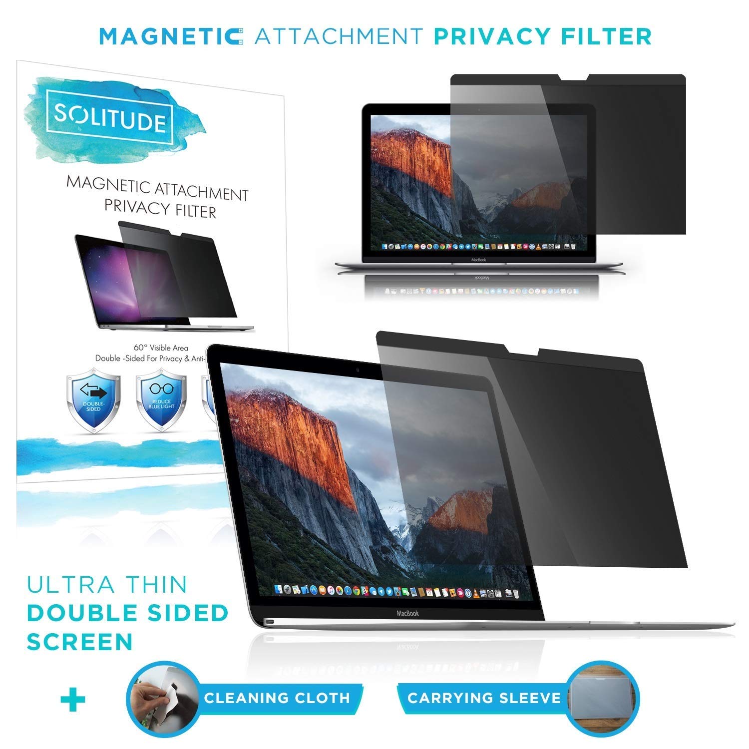 Solitude Screens Magnetic Privacy Screen for MacBook Pro 13 inch (2016 & Newer) - Ultra Thin Anti-Glare Screen Protector with Sleep Mode Support - Perfect for Office, Coffee Shops & Public Spaces