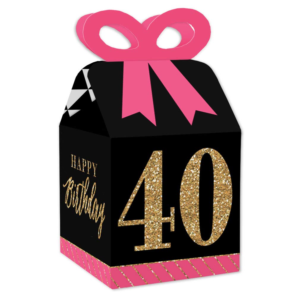 Chic 40th Birthday Gift Boxes - Pink, Black & Gold Set of 12 for Party Favors