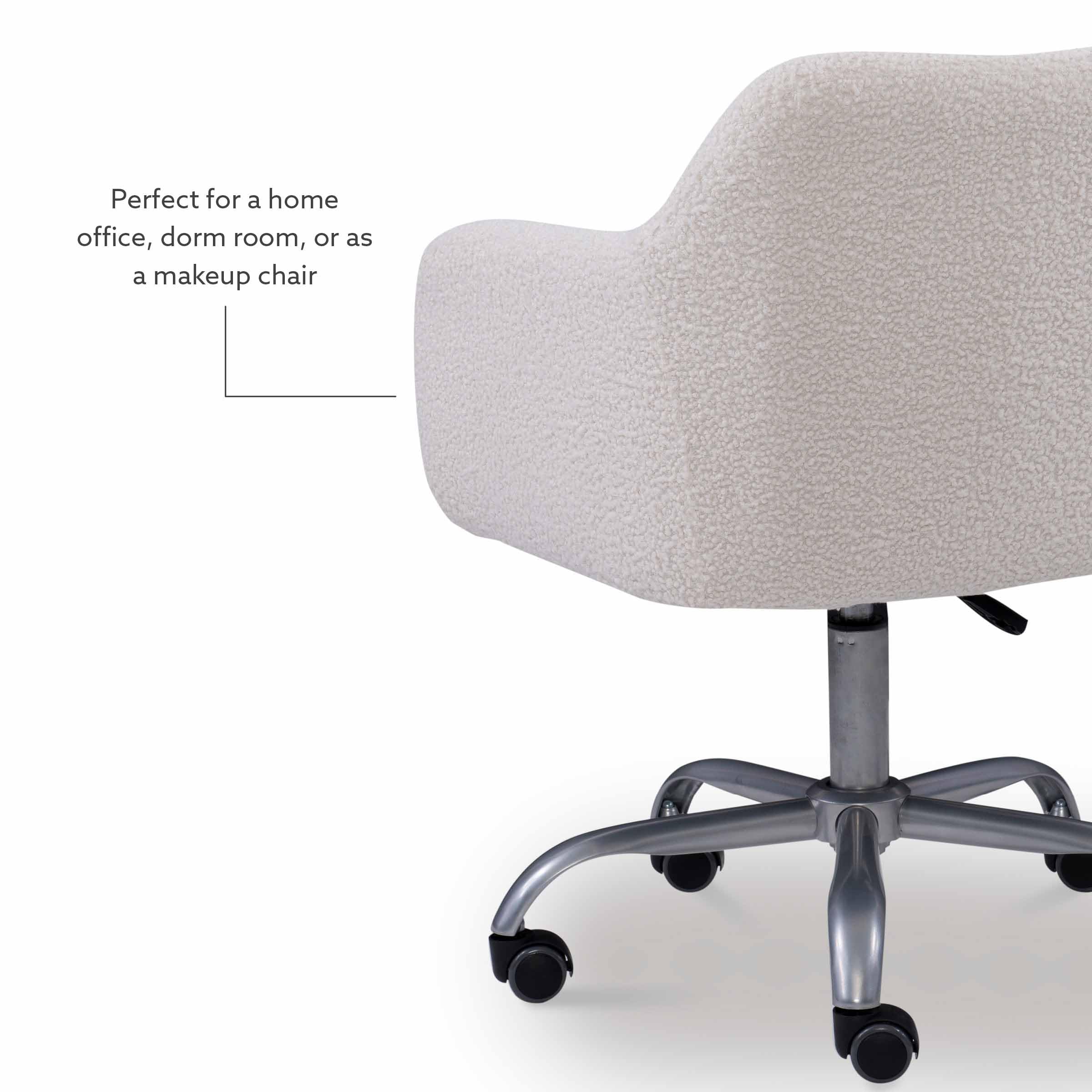 Linon Colton Adjustable Upholstered Office Chair with Wheels - Ergonomic Desk Chair with Lumbar Support, Swivel & Tilt Function - Natural Sherpa Fabric for Home Office, Gaming & Workspace Comfort