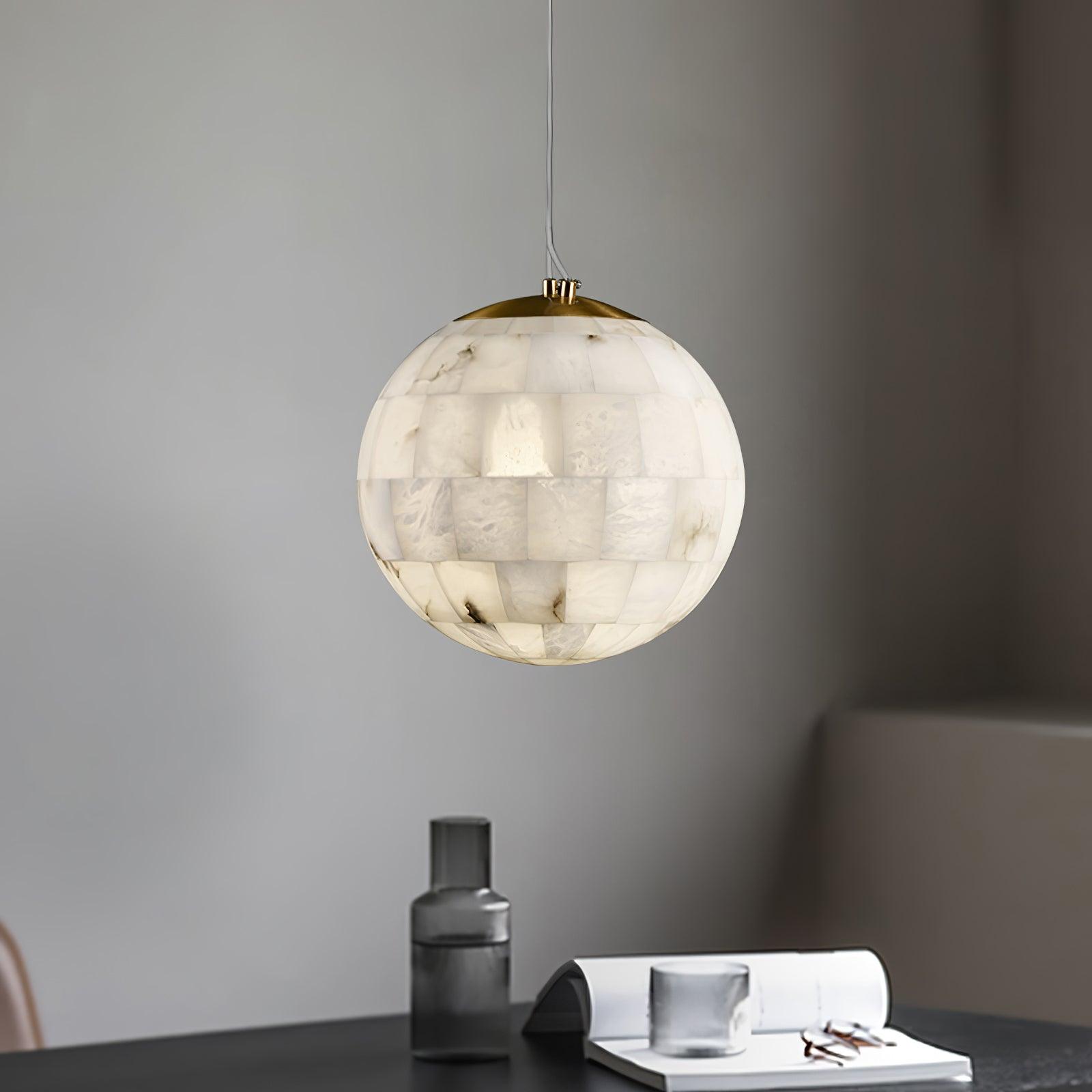 Alabaster Ball Pendant Light - Modern Minimalist Ceiling Fixture for Dining Room, Kitchen Island & Bedroom Lighting