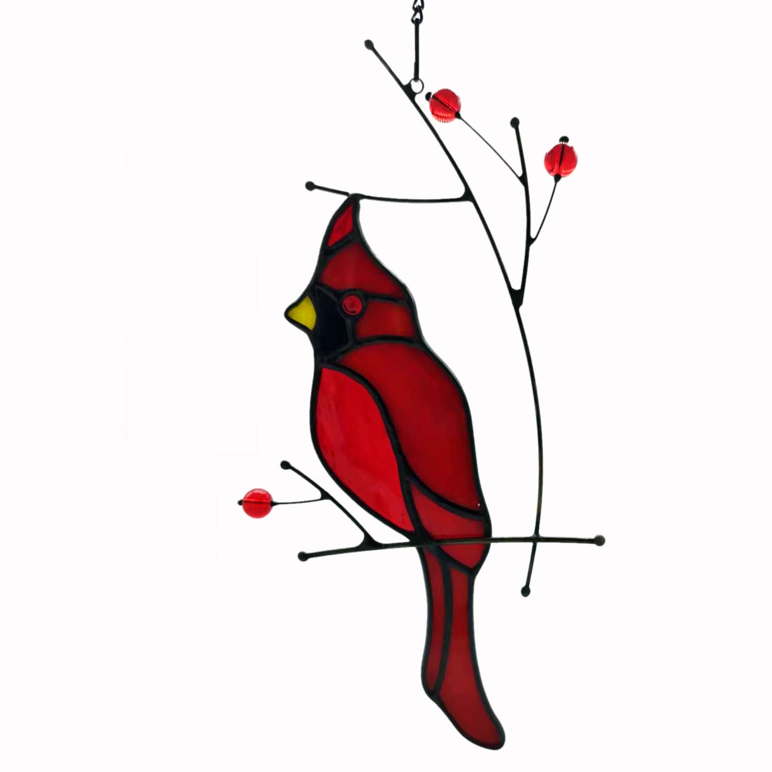 Stained Glass Cardinal Bird Sun Catcher - Handmade Window Hanging Decor for Home, Gift for Mom, Women & Bird Lovers (Red) - Perfect for Living Room Windows, Bedroom Decor & Garden Ornaments