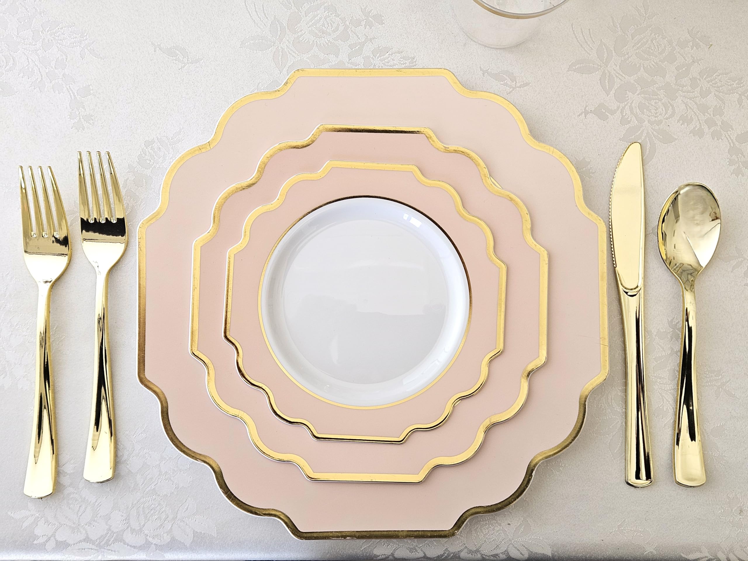 120-Pack Heavyweight Disposable Plastic Plates - 8'' Appetizer & Dessert Plates for Weddings, Parties, Events - Elegant White/Blush & Gold Design - Perfect for Catering, Banquets, and Special Occasions