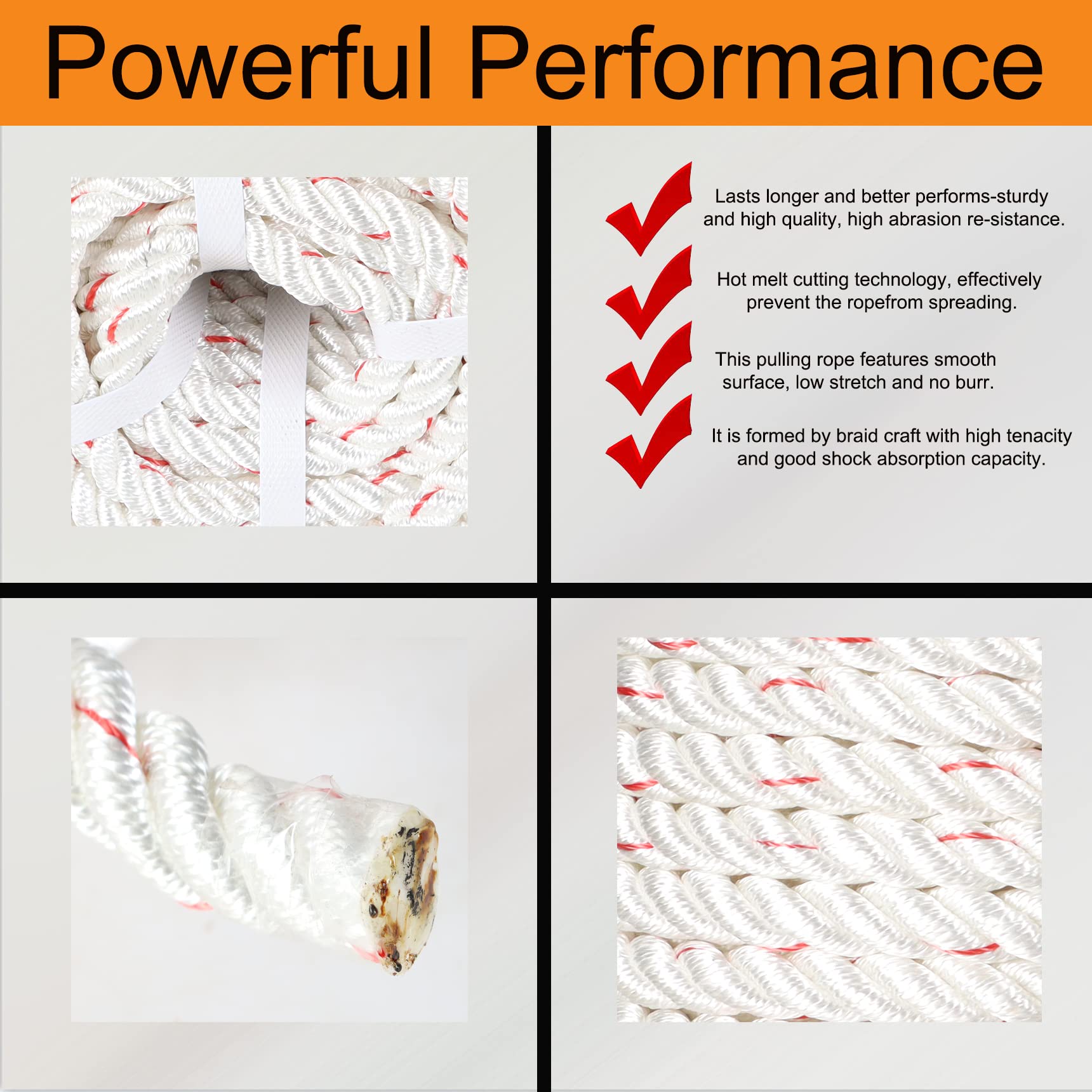 5/8 x 150 Feet Double Braid Polyester Rope - Heavy Duty Arborist Rigging Rope, Multipurpose Bull Rope for Tree Climbing, Boat Mooring, Farm Work & Towing - Durable Nylon Pulling Rope (White/Red) - Perfect for Outdoor Activities, Construction & Emergency Rescue