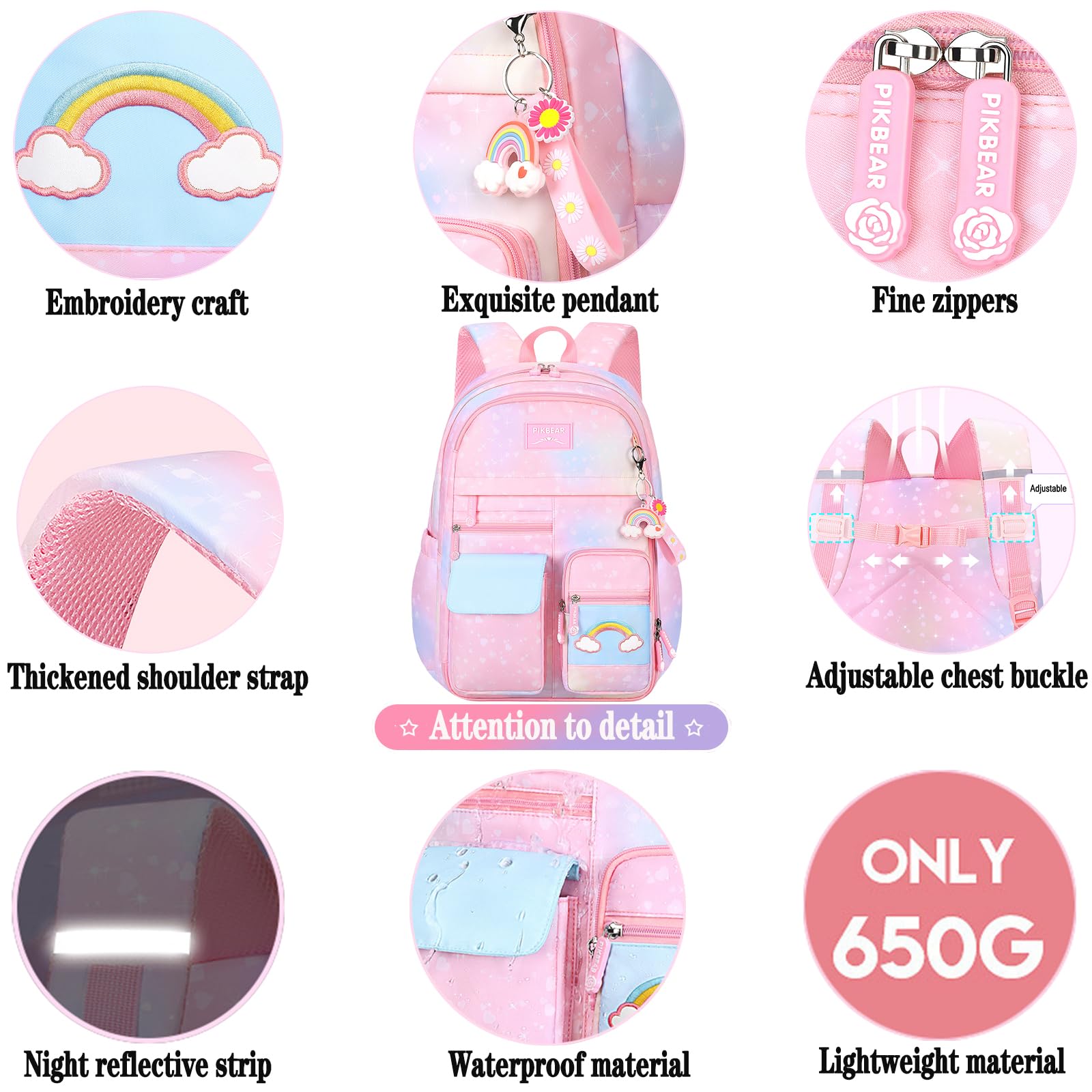 **Cute Rainbow Backpack for Girls & Kids - Aesthetic Starry School Backpack with Pen Holder, Laptop Travel Bag for Students, Teens, and Daily Use**