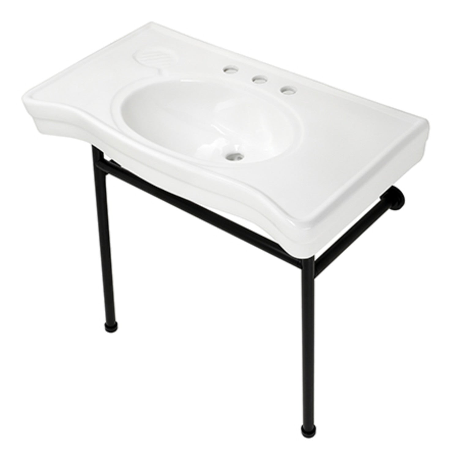 Bristol VPB28140W80 36-Inch White Ceramic Console Sink with Matte Black Stainless Steel Legs – 8-Inch, 3-Hole Bathroom Vanity Sink for Modern Farmhouse & Industrial Style Homes
