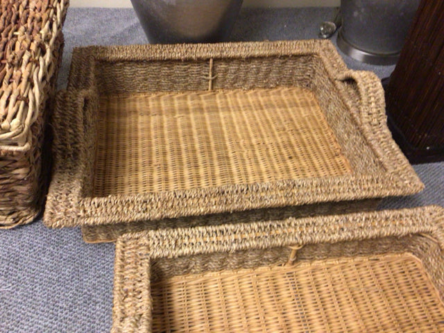 Medium Wicker Tray with Handles - Stylish Storage Basket for Home Organization, Bathroom & Kitchen Decor | Perfect for Organizing Essentials, Serving, or Display