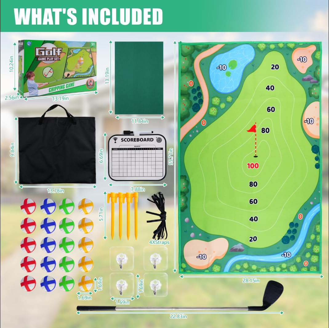 Premium Golf Chipping Game Mat - Indoor/Outdoor Practice Training Mat with Sticky Surface for Adults & Kids | Perfect for Backyard, Garden Parties & Golf Skill Development