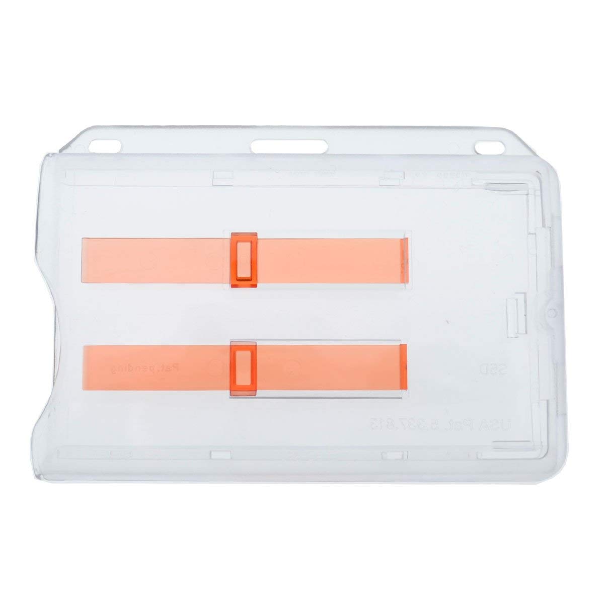 50 Pack Clear Hard Plastic ID Badge Holders - Horizontal 2 Card Protector with Double Red Extractor Slider | Bulk Office Key Card Holders for Employees, Security & Events | Easy Slide Dispenser for Quick Access