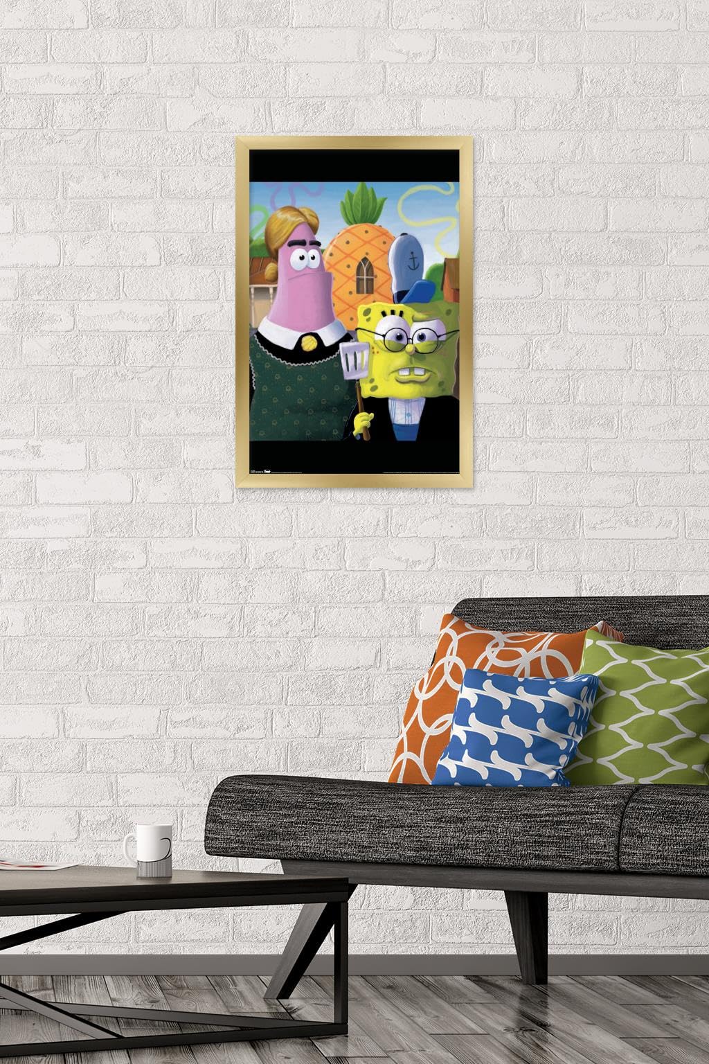 Trends International Nickelodeon SpongeBob SquarePants American Gothic Wall Poster - 14.725 x 22.375 Inches Gold Framed Art Print - Perfect for Kids' Rooms, Game Rooms & Pop Culture Decor