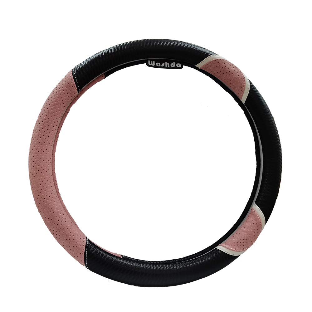 Aprilyy Premium Carbon Fiber & Synthetic Leather Steering Wheel Cover - Universal 15 Inch Fit for Cars, SUVs, Trucks | Non-Slip Grip, Comfortable Driving Experience | Perfect for Women Drivers & Daily Commute