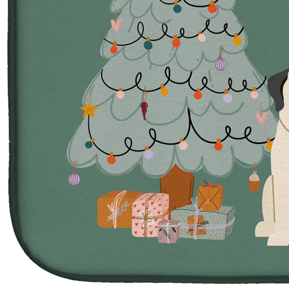 White Mastiff Christmas Dish Drying Mat - Absorbent Kitchen Counter Pad for Holiday Decor