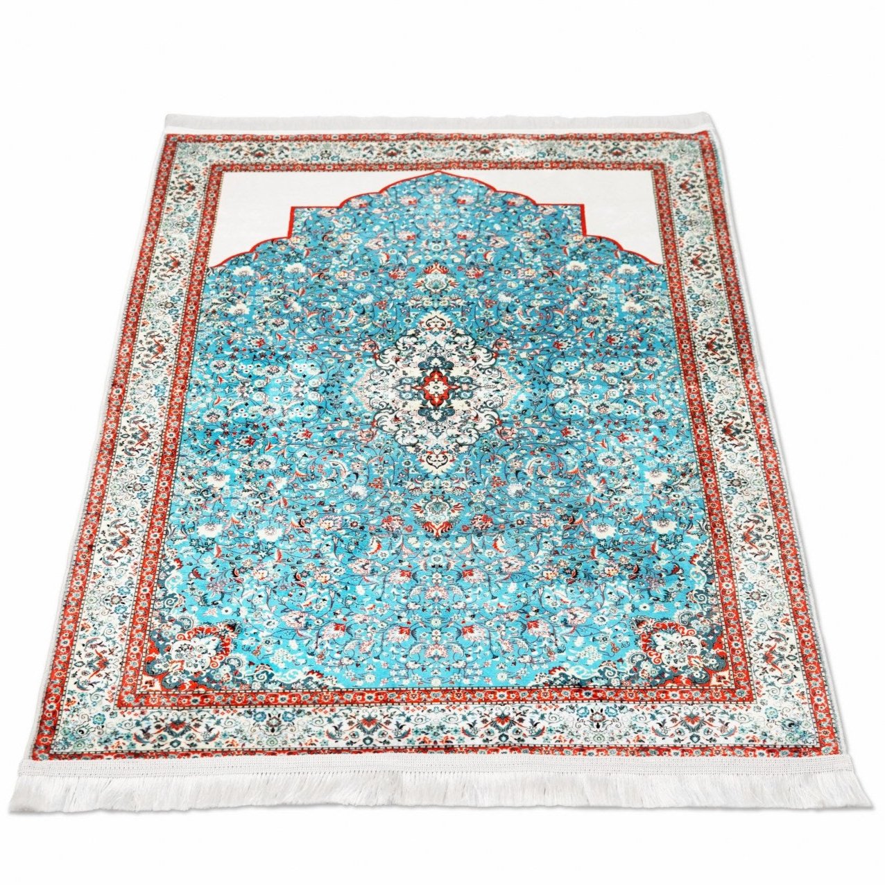 Premium Turquoise & Red Floral Prayer Carpet - Soft Non-Slip Muslim Prayer Mat for Home, Mosque & Travel - Islamic Prayer Rug with Beautiful Traditional Design