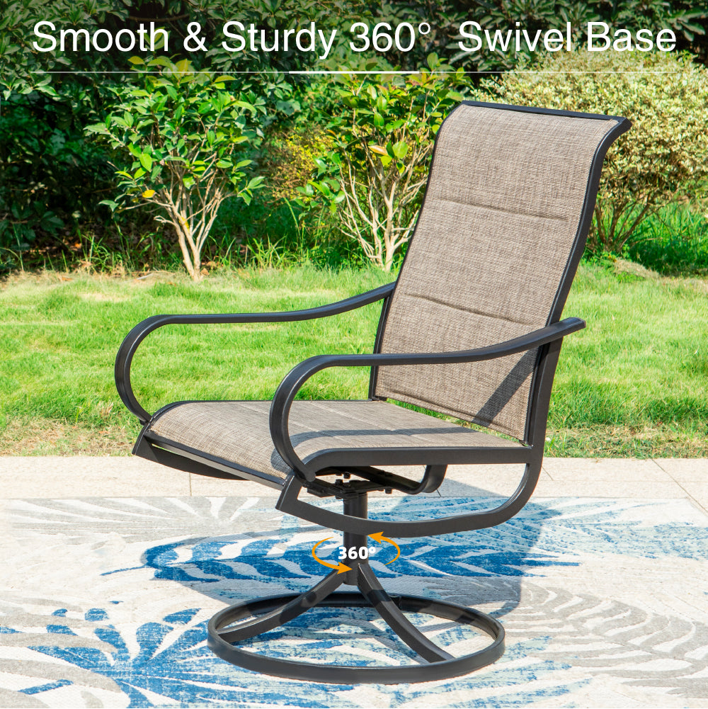 PHI VILLA 3-Piece Outdoor Patio Bistro Set with Small Round Tea Table & Textilene Swivel Chairs - Perfect for Balcony, Garden, Porch or Backyard Relaxation