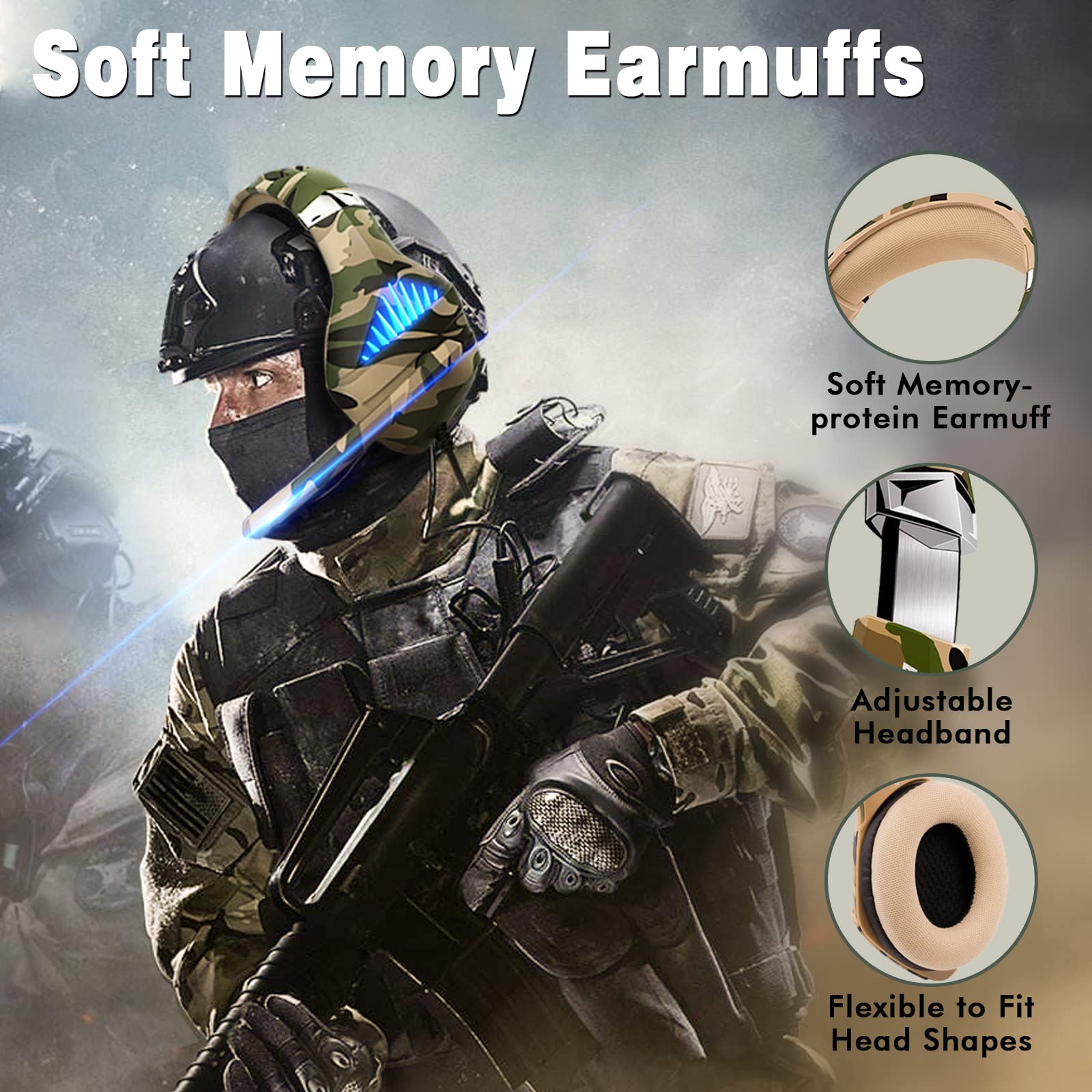 Best Noise Cancelling Gaming Headset for PS5, PS4, Xbox ONE, Switch & PC - Over-Ear Stereo Bass Surround Sound Headphones (Camo Design) - Perfect for Competitive Gaming & Online Chat