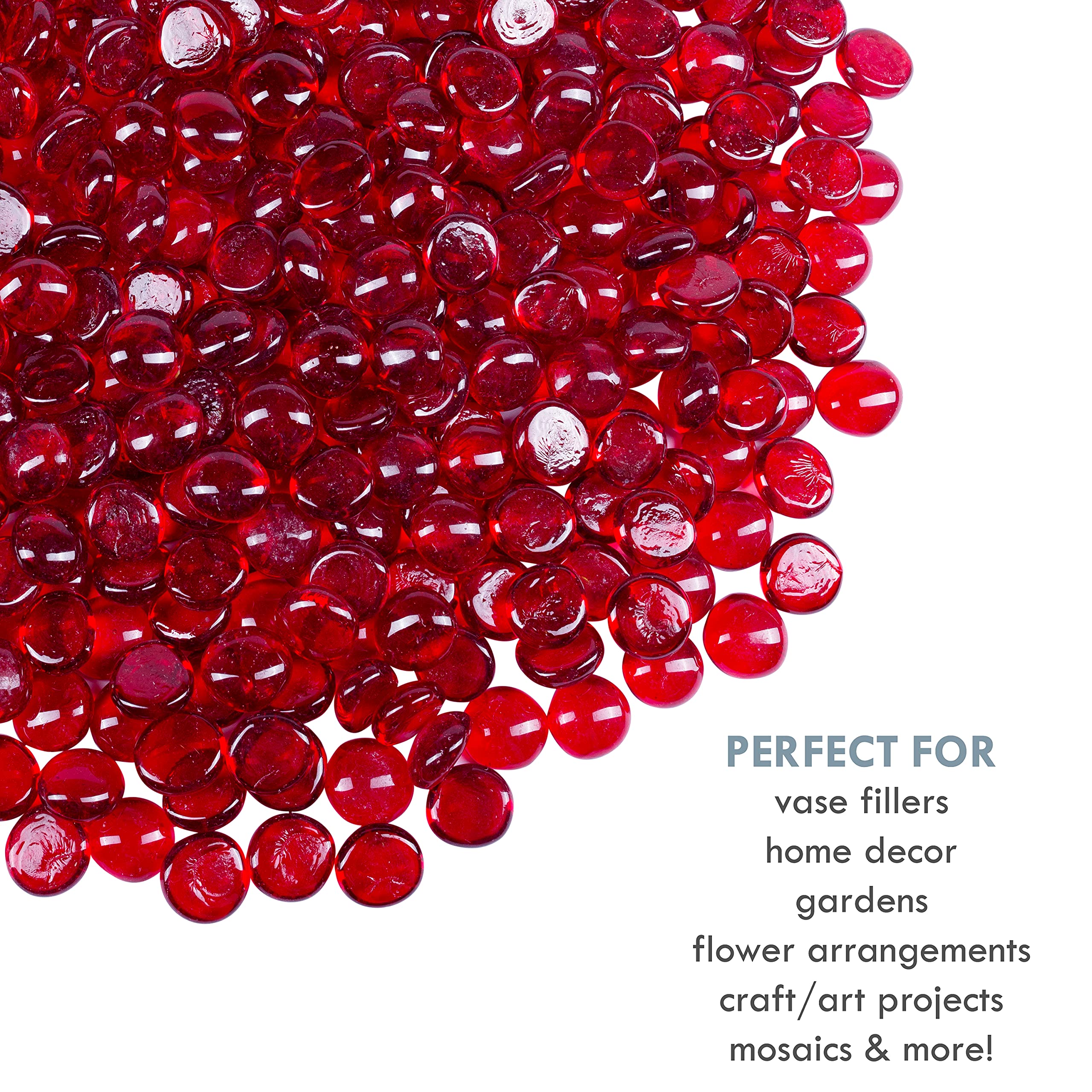 Galashield Red Flat Glass Marbles - 5 LBS (Approx. 450 Pieces) Vase Filler Gems, Decorative Pebbles for Floral Arrangements, Centerpieces, Wedding Decor & Home Decoration