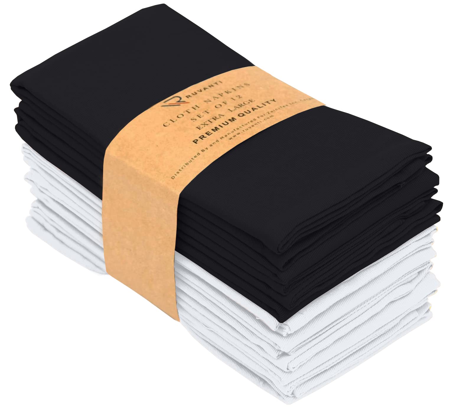 Premium 12-Pack Cotton Blend Cloth Napkins 18x18 Inches - Soft, Durable & Absorbent Washable Dinner Napkins for Restaurants, Weddings, Parties | Elegant Black & White Table Linens for Fine Dining & Special Occasions