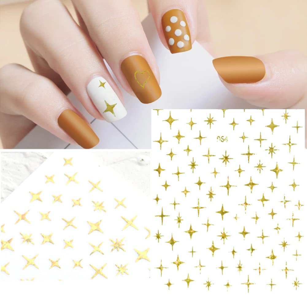 7 Sheets 3D Metallic Stars Nail Art Stickers - Self-Adhesive Glitter Gold Silver White Nail Decals for Acrylic Nails, Manicure & Pedicure | Perfect for Salon, Home DIY Nail Art & Party Nail Designs