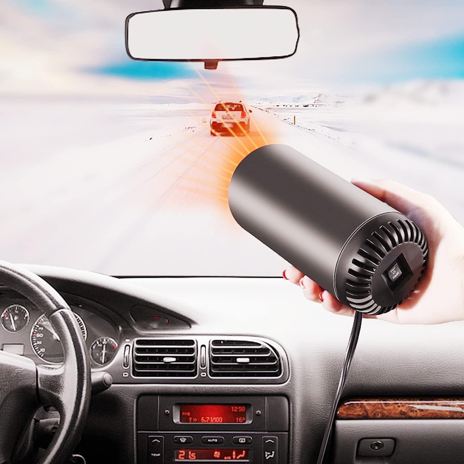 Portable 12V 150W Car Heater & Defroster, Dual Function Space Heater for Quick Defrosting and Demisting, Compact Design, Ideal for Winter Driving and Emergency Use