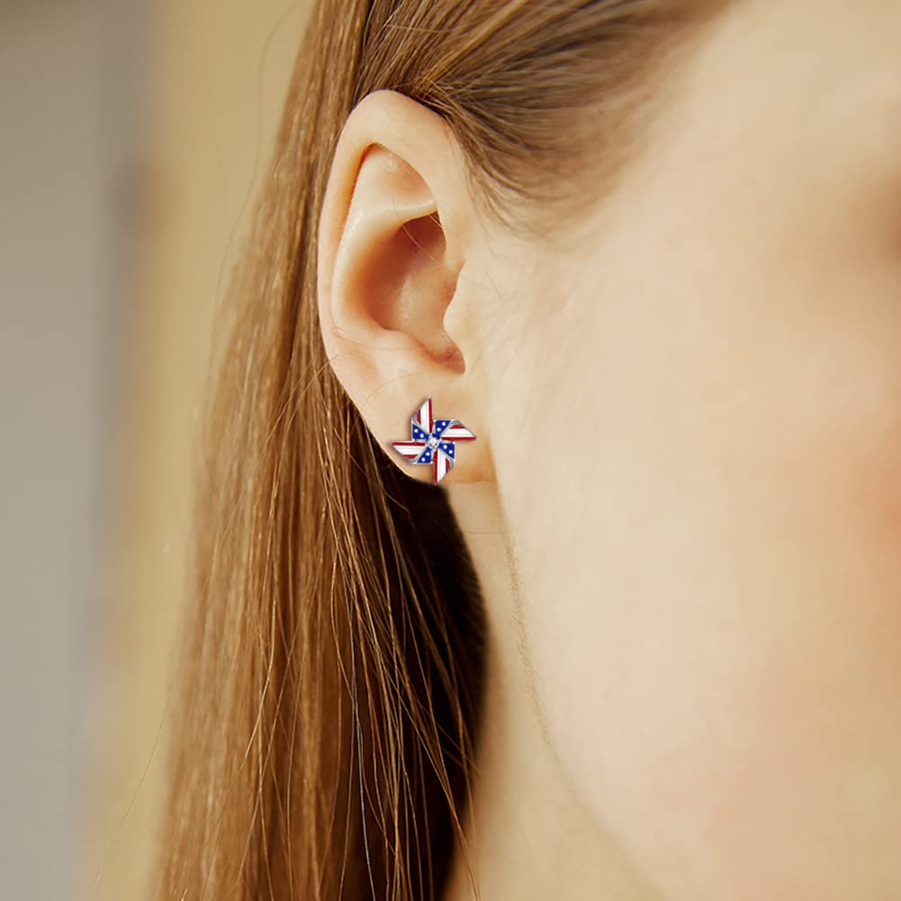 Patriotic Silver American Flag Earrings - USA Star Stud Hoop Jewelry for Women, Veterans | Perfect for 4th of July, Independence Day, Memorial Day & Patriotic Events